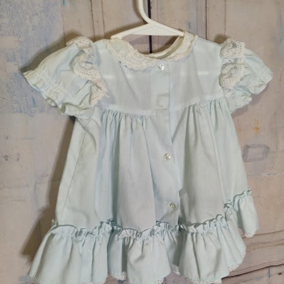 Vintage 2 Pc Bundle Baby Girl Dresses Floral Embroidery Bows Lace Ruffles - Picture 5 of 13